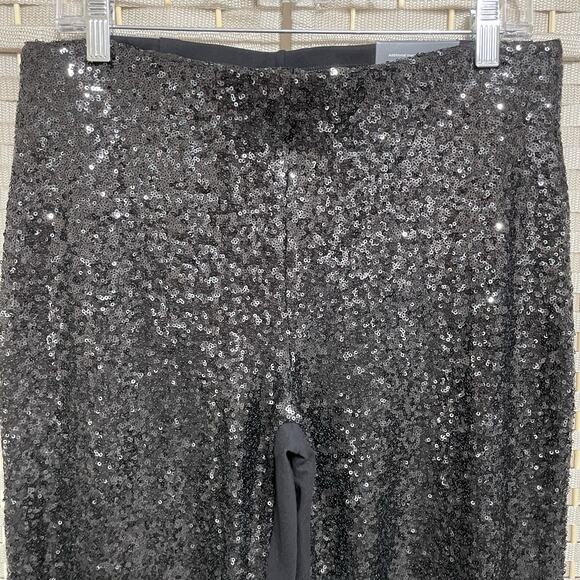Chico's Juliet Wide Leg Sequin Front Pant Size 1P US 8 Petite Black Slimming NEW - Picture 3 of 10